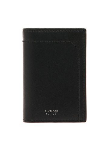 Pineider Vertical Wallet - Black Smooth Leather with Zip - PSS714056