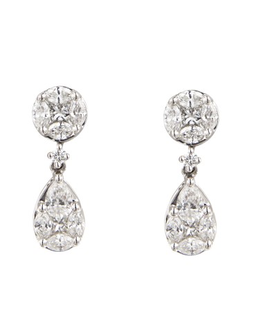 Crivelli Earrings - 18K White Gold Drop Pendants with 0.99ct Natural Diamonds - 0