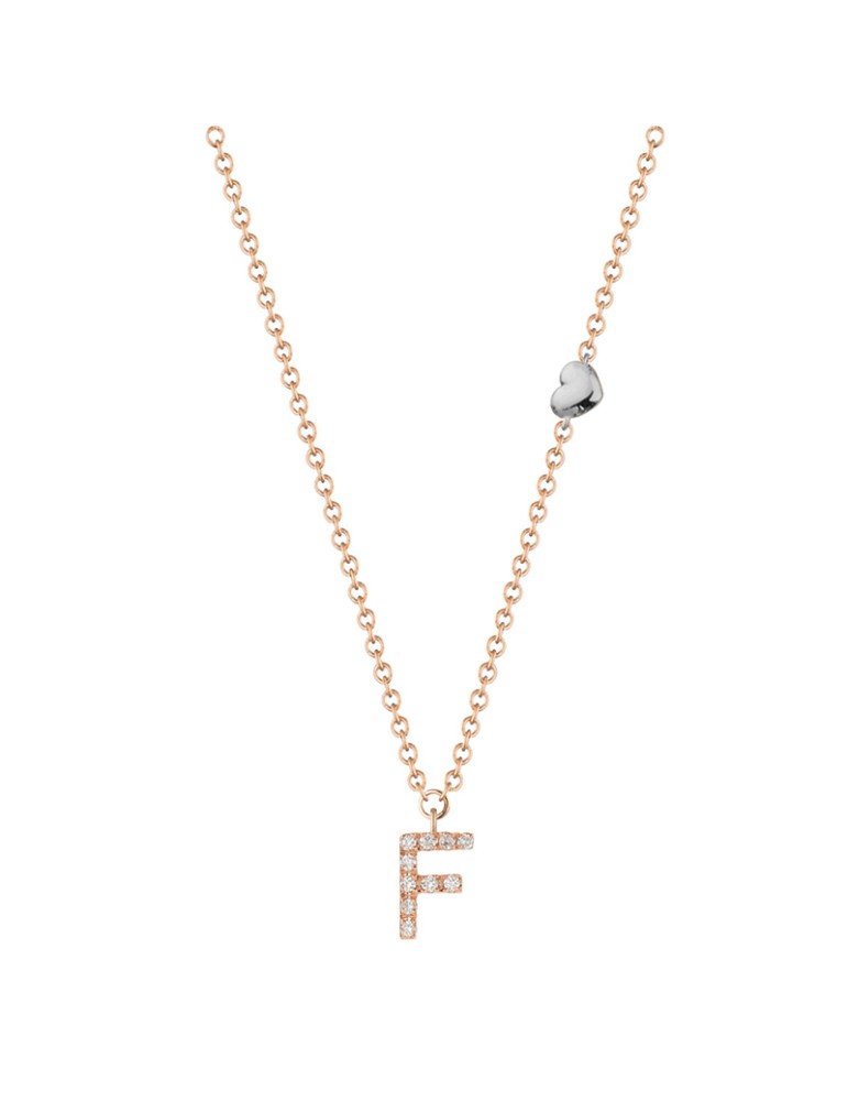 Collana Buonocore - You Are in Oro Rosa 18 carati con Lettera F e Diamanti Naturali 0,05 ct - 012C-F-DP