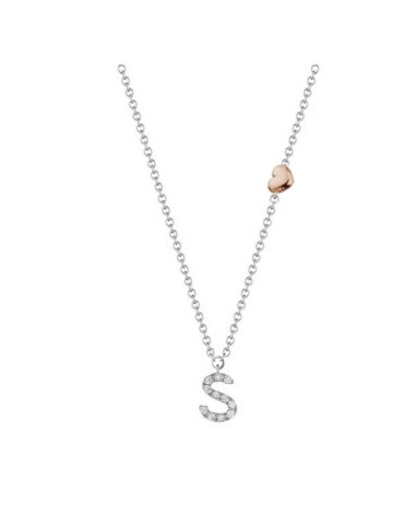 Buonocore Necklace - You Are in 18K White Gold with Letter S and Natural Diamonds 0.06 ct - 0