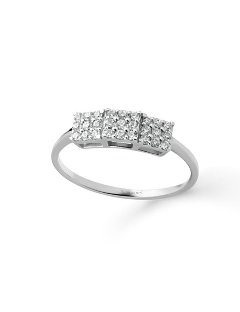 Buonocore Ring - Young Trilogy Square in 18K White Gold with Natural Diamonds 0.24 carats - 0