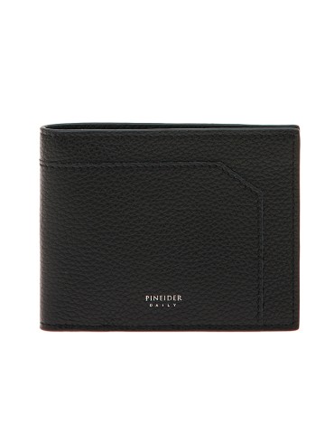 Pineider-6 Compartments Wallet - Tumbled Calfskin Black-PTS709056