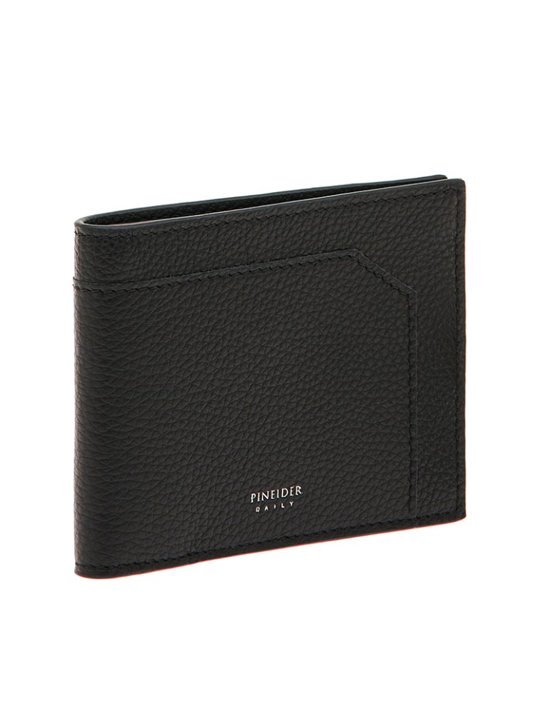 Pineider-6 Compartments Wallet - Tumbled Calfskin Black-PTS709056