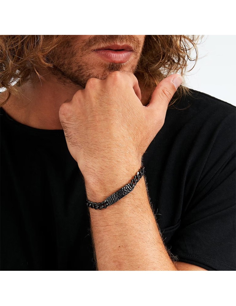 Bracciale Sector-Energy-Acciaio 316L IP Gun-Piastra Martellata-SAFT86