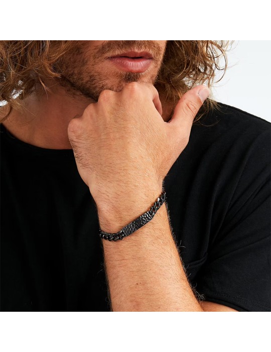 Bracelet Sector-Energy-Steel 316L IP Gun-Hammered Plate-SAFT86