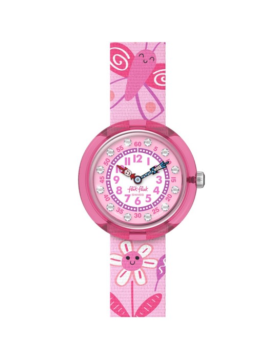 Orologio Flik Flak - Happy Meadow-Rosa-32mm-Fiori e Cristalli-ZFBNP239