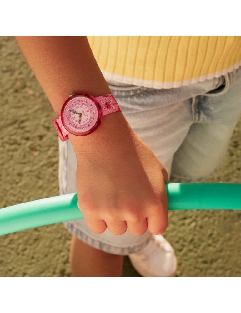 Orologio Flik Flak - Happy Meadow-Rosa-32mm-Fiori e Cristalli-ZFBNP239
