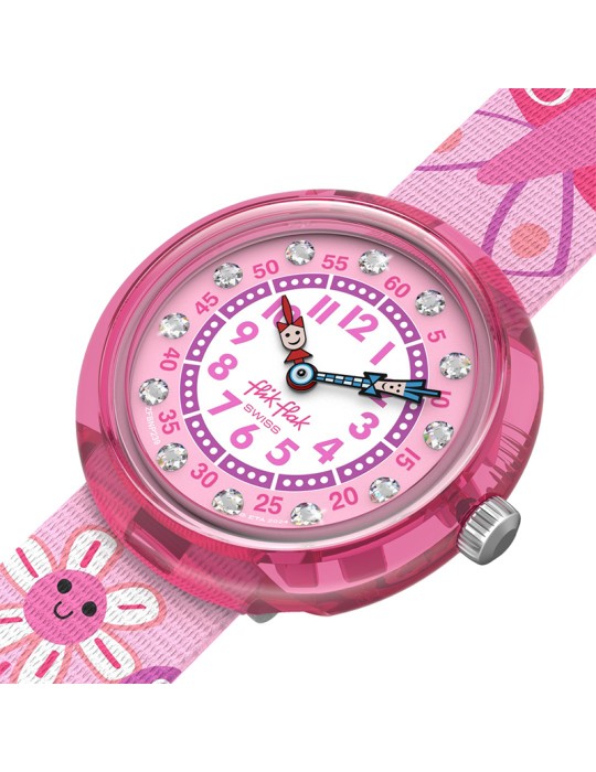 Orologio Flik Flak - Happy Meadow-Rosa-32mm-Fiori e Cristalli-ZFBNP239