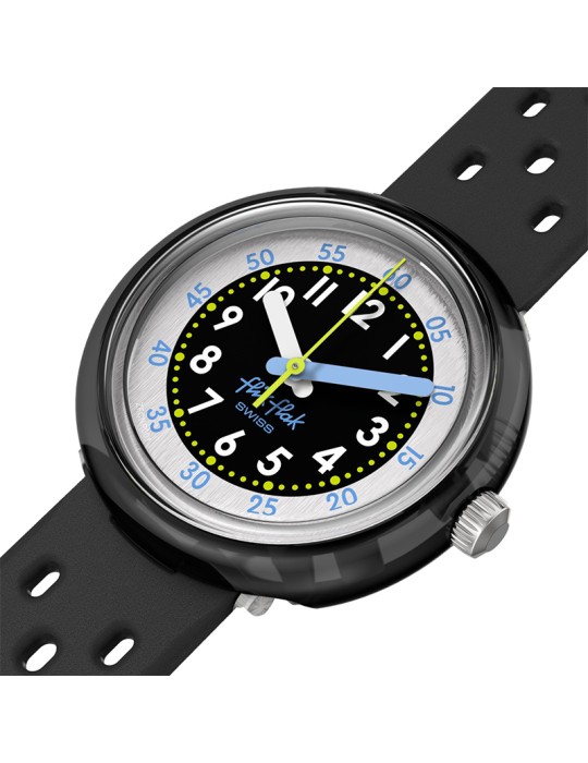 Orologio Flik Flak-Fizz in Black-Nero-32mm-Cinturino Traforato-ZFCNP001