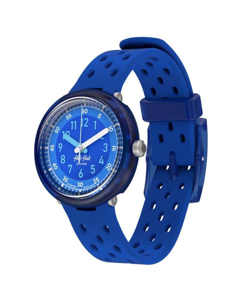 Flik Flak Watch - Fizz in Blue - 32mm - Perforated Strap-ZFCNP002