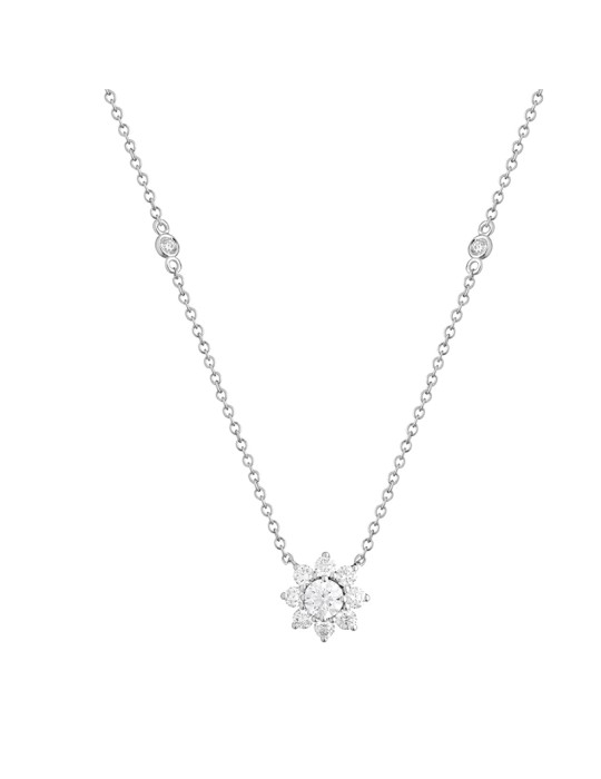 Buonocore Necklace - Sunshine in 18K White Gold with Flower Pendant and Natural Diamonds 0.76 ct - 0