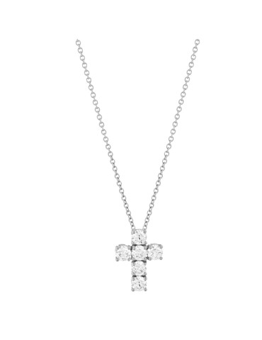 Buonocore Necklace - Cross in 18K White Gold with Cross Pendant and Natural Diamonds 0.65 ct - 0