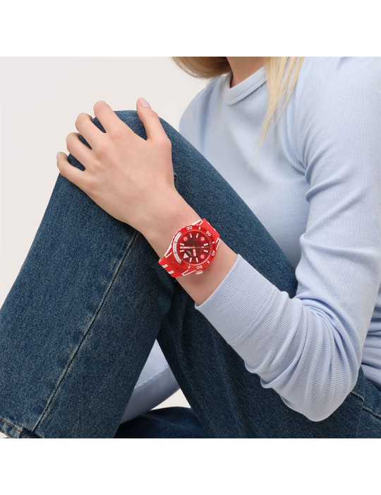 Orologio Swatch - Lion's Mane -Solo Tempo-44mm-Rosso-Bianco-SSCU09R100