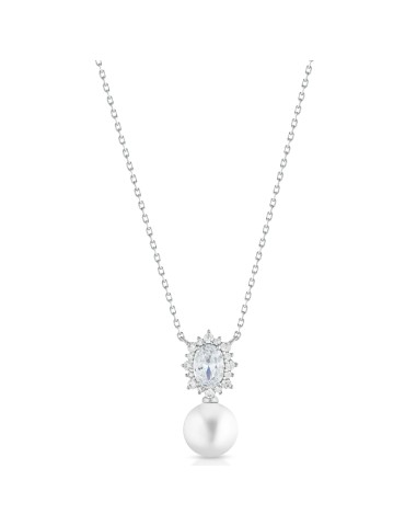 Collana Lelune Glamour - Luxury con Perla Freshwater 9-9.5 mm e Zirconi Bianchi - LGPN01