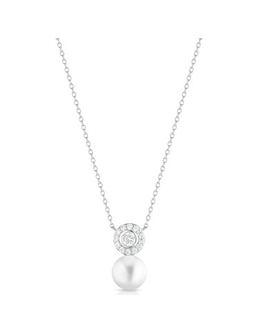 Collana Lelune Glamour - Luxury con Perla Freshwater 8,5-9 mm e Zirconi Bianchi - 0