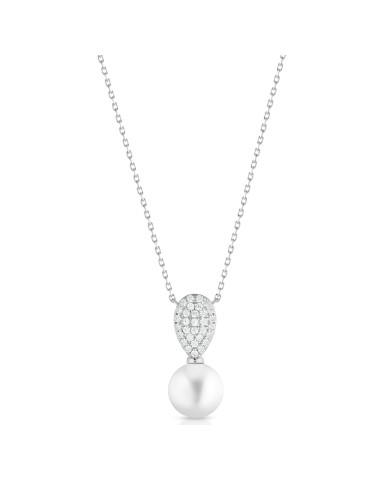 Collana Lelune Glamour - Luxury con Perla Freshwater 8.5-9 mm e Zirconi Bianchi - LGPN06