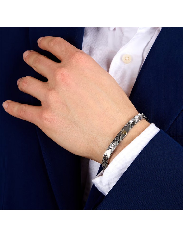 Maserati Bracelet - Iconic -Black and White Knitted Links-JM225AVD89