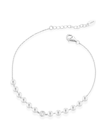 Coscia Bracelet - in 18K White Gold with 3.5-4 mm Freshwater Pearls and Natural Diamonds - 0