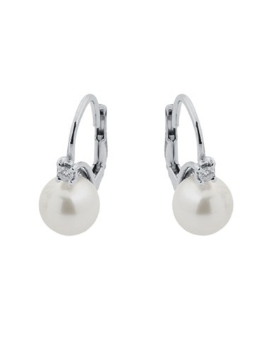 Coscia Earrings - Basic with 7.5 - 8 mm Akoya Pearls and 0.04 Ct White Diamonds - 0