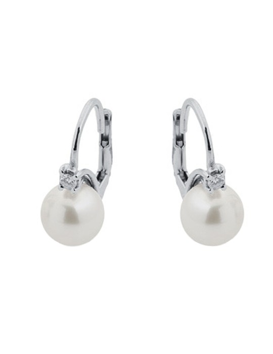 Orecchini Coscia - Basic con Perle Akoya 7,5 - 8 mm e Diamanti Bianchi 0,04 Ct - LBEAAK019