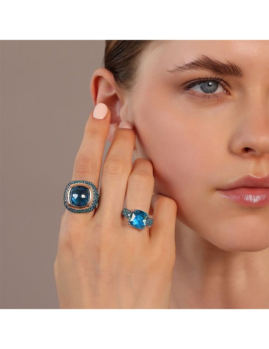 Anello Bronzallure -Chevalier-Prisma Gem Quadrata Blu-WSBZ02378.BLU-16