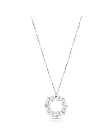 Coscia Necklace - in 18K White Gold with 3-3.5mm Freshwater Pearls and Natural Diamonds - 0
