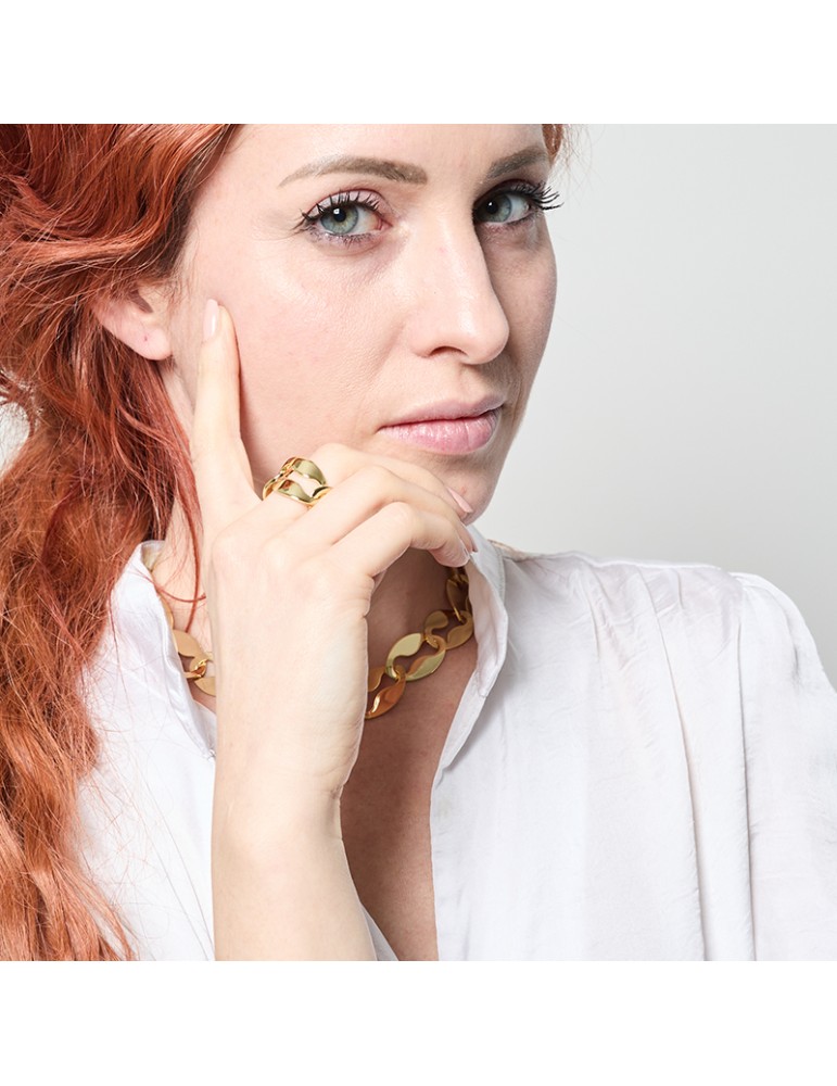 Anello Unoaerre - Bronzo Dorato -Lucido-Maglia Marina Piatta-16EXA001G