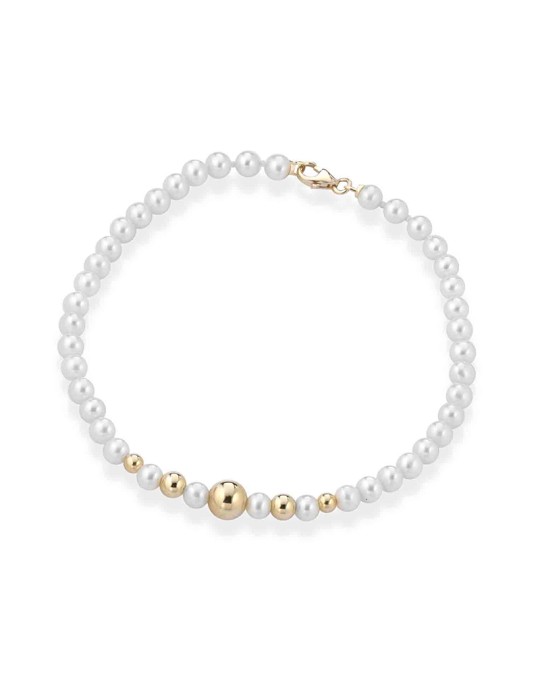Bracciale Lelune - Young con Perle Coltivate 4.5-5 mm e Sfere in Oro Giallo 18 Carati - 0