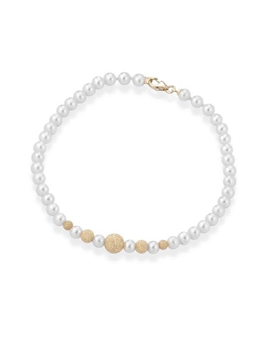 Bracciale Lelune - Young con Perle Coltivate 4.5-5 mm e Sfere in Oro Giallo 18 Carati Puntinato - 0