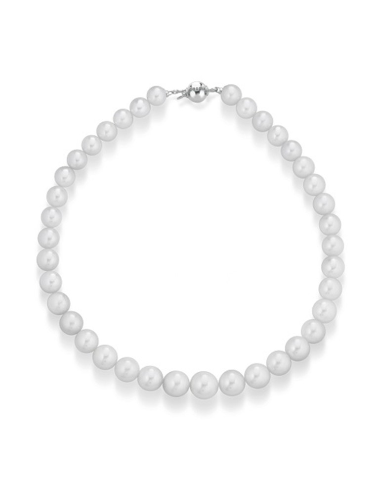 Collana Coscia - con Perle Freshwater 11-14mm e Chiusura a Sfera in Oro Bianco 18 Carati - 0