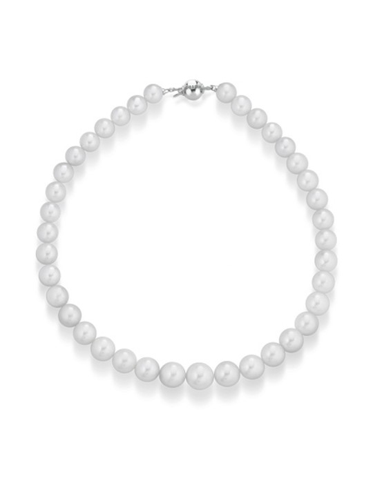 Collana Coscia - con Perle Freshwater 11-14mm e Chiusura a Sfera in Oro Bianco 18 Carati - 0