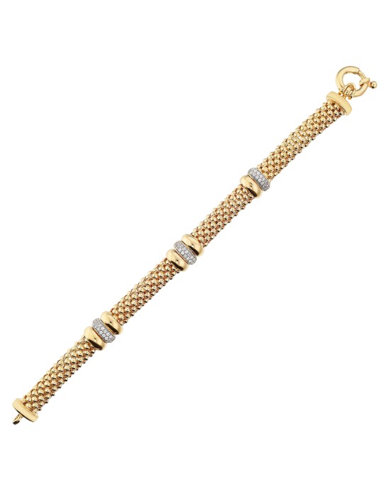 Bronzallure Bracelet - Popcorn Mesh - Cubic Zirconia -WSBZ02468Y. YG