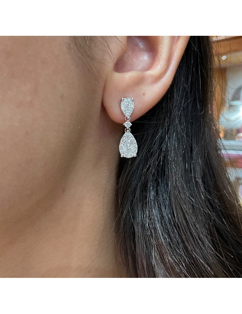 Crivelli Earrings - 18K White Gold Drop Pendants with 1.39 ct Natural Diamonds - 0