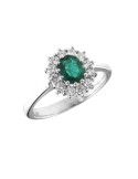 Giorgio Visconti Ring - 18K White Gold Rosette with Emerald and Natural Diamonds 0.32 ct - 0