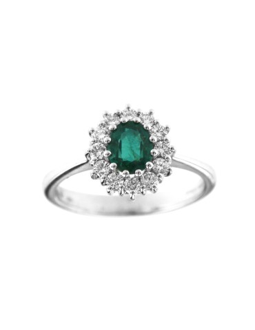 Giorgio Visconti Ring - 18K White Gold Rosette with Emerald and Natural Diamonds 0.32 ct - 0 2