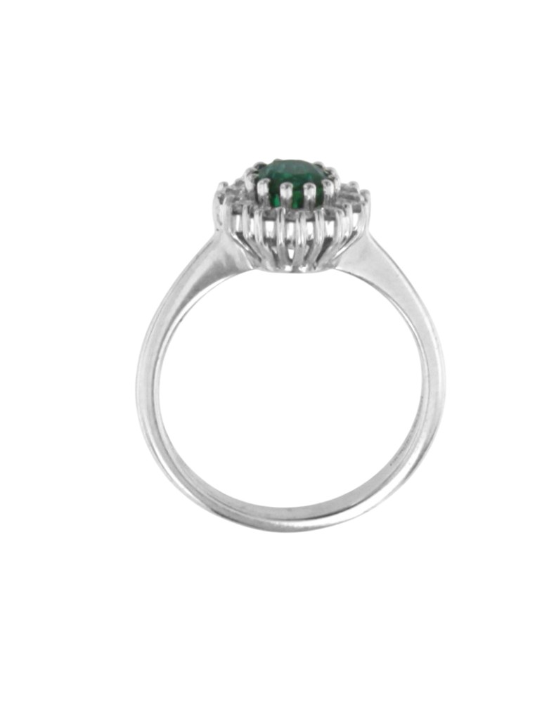 Giorgio Visconti Ring - 18K White Gold Rosette with Emerald and Natural Diamonds 0.32 ct - 0