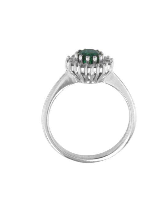 Anello Giorgio Visconti - Rosetta in Oro Bianco 18 carati con Smeraldo e Diamanti Naturali 0,32 ct - AB13093AS
