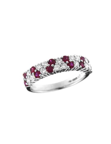 Giorgio Visconti Ring - 18K White Gold Band with Rubies and Natural Diamonds 0.51 ct - 0