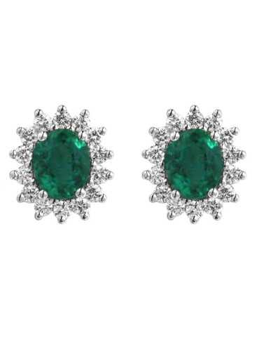 Giorgio Visconti Earrings - Rosetta in 18K White Gold with Emeralds and Natural Diamonds 0.26 ct - 0