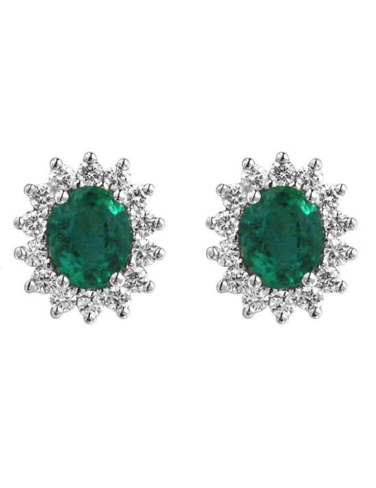 Giorgio Visconti Earrings - Rosetta in 18K White Gold with Emeralds and Natural Diamonds 0.26 ct - 0