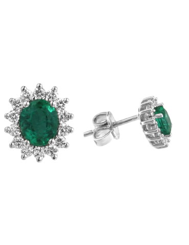 Giorgio Visconti Earrings - Rosetta in 18K White Gold with Emeralds and Natural Diamonds 0.26 ct - 0 2