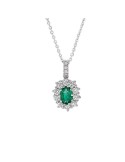 Giorgio Visconti Necklace - 18K White Gold Rosette with Emerald and Natural Diamonds 0.36 ct - 0
