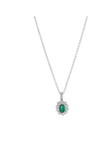 Giorgio Visconti Necklace - 18K White Gold Rosette with Emerald and Natural Diamonds 0.36 ct - 0 2