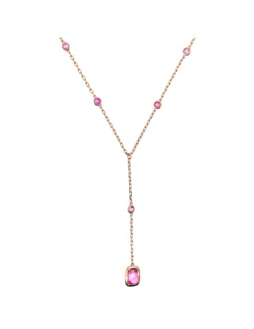 Bronzallure Necklace - Bezel Setting - Pendant - Pink Stone - WSBZ02432. KU