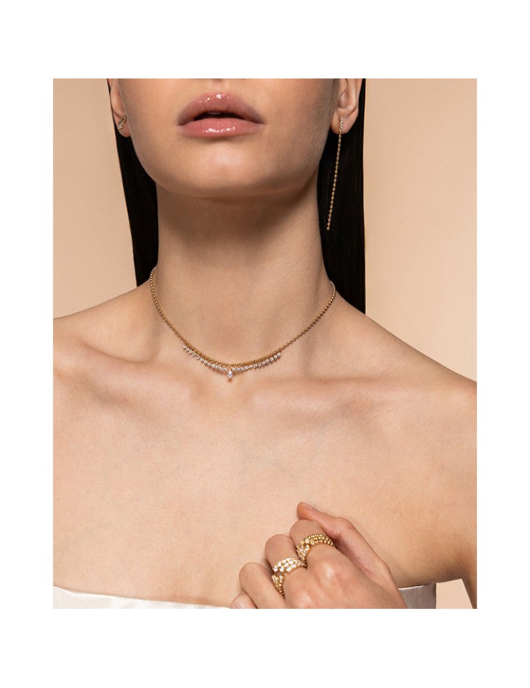 Girocollo Rue Des Mille - Gold - Boule - Zirconi Bianchi - GRZ028M1AU