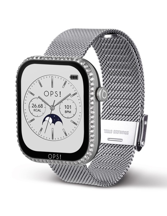 Smartwatch Ops! - Call Pro Diamonds - 42mm - Silver -Crystals-OPSSW64
