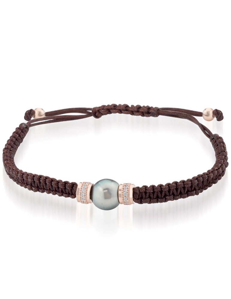 Lelune Glamour Bracelet-Brown Cord-Pearl Tahiti-9-10 mm-LGBR4911