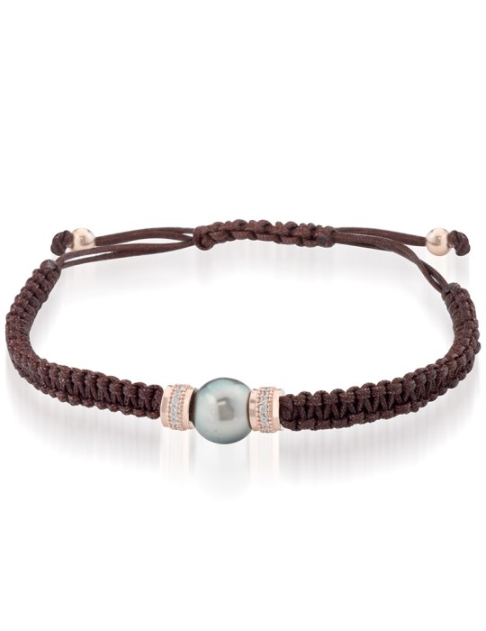 Lelune Glamour Bracelet-Brown Cord-Pearl Tahiti-9-10 mm-LGBR4911