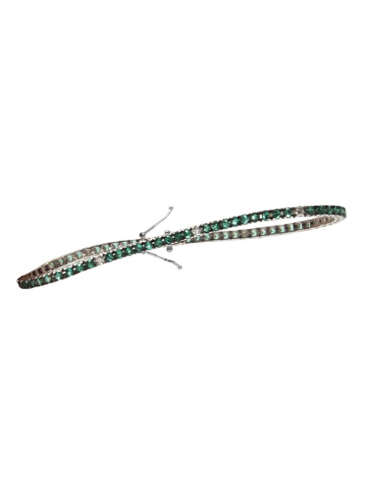 Davite&Delucchi Tennis Bracelet - in 18K White Gold with Emeralds and Diamonds - 17 centimeters - 0
