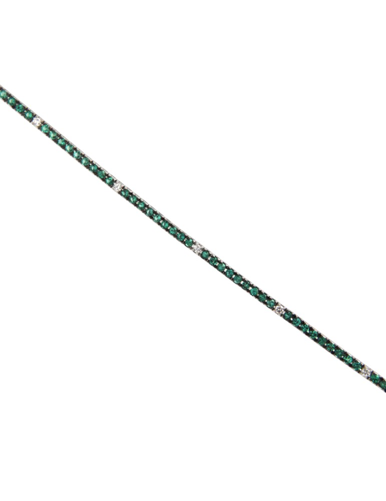 Davite&Delucchi Tennis Bracelet - in 18K White Gold with Emeralds and Diamonds - 17 centimeters - 0